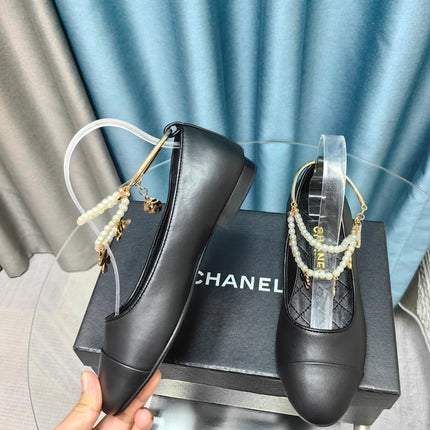 MARY JANE WITH PEARL STRAP IN BLACK LAMBSKIN