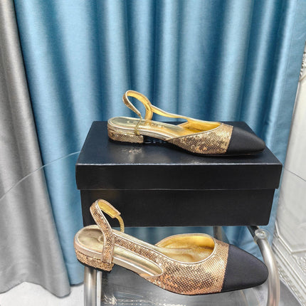 SLINGBACKS IN GLITTER GOLDEN LAMBSKIN