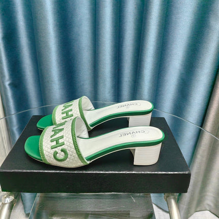 MULE SANDAL 45 WHITE MIX LIGHT GREEN FABRIC EMBROIDERY