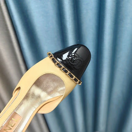 HIGH SLINGBACKS IN DARK CREAM MIX BLACK LAMBSKIN