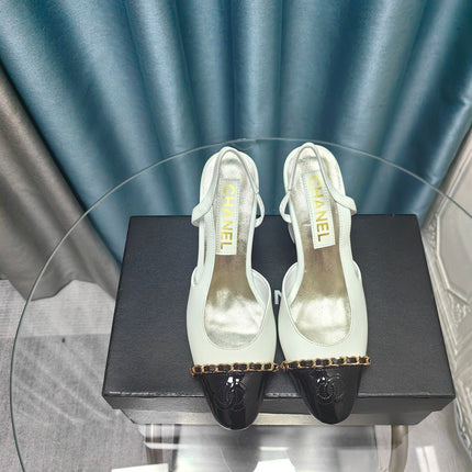 HIGH SLINGBACKS IN WHITE MIX BLACK LAMBSKIN