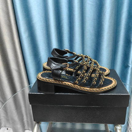 HIGH SANDALS WITH THREE STRAPS IN BLACK CALFSKIN