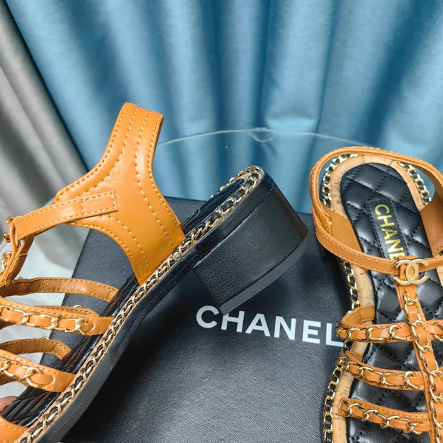 HIGH SANDALS WITH THREE STRAPS IN OCHRE YELLOW CALFSKIN