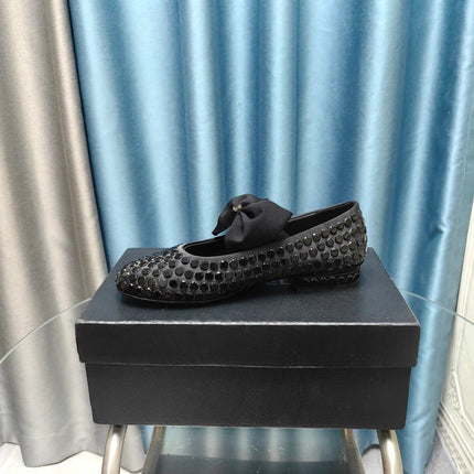 MARY JANE BOW RHINESTONE BLACK SILK