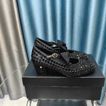 HIGH MARY JANE BOW RHINESTONE BLACK SILK