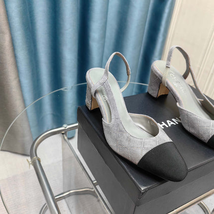 CC SLINGBACK 25S 65 MM IN GREY SUEDE AND BLACK FABRIC