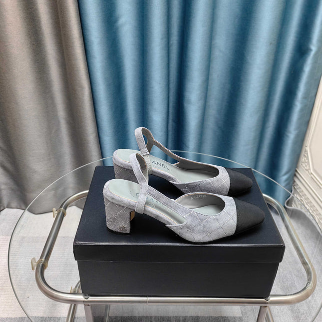 CC SLINGBACK 25S 65 MM IN GREY SUEDE AND BLACK FABRIC