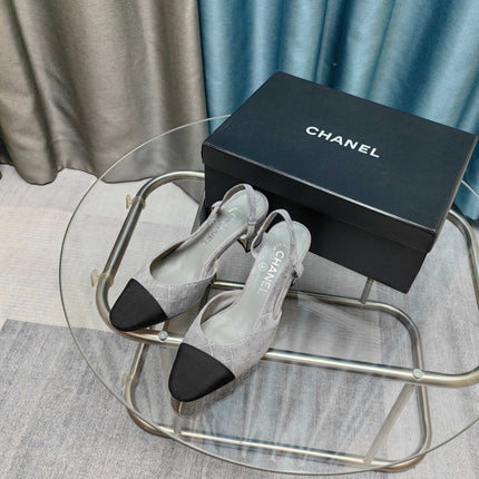 CC SLINGBACK 25S 65 MM IN GREY SUEDE AND BLACK FABRIC