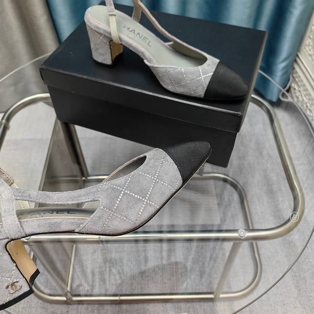 CC SLINGBACK 25S 65 MM IN GREY SUEDE AND BLACK FABRIC