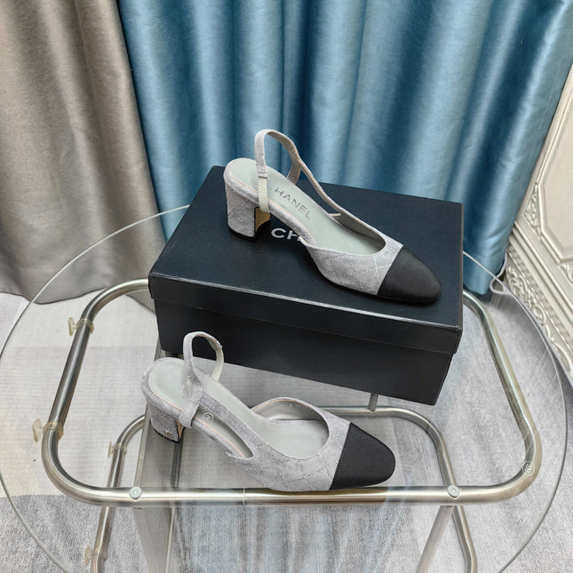 CC SLINGBACK 25S 65 MM IN GREY SUEDE AND BLACK FABRIC