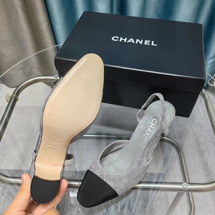 CC SLINGBACK 25S 65 MM IN GREY SUEDE AND BLACK FABRIC