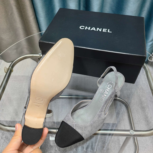 CC SLINGBACK 25S 65 MM IN GREY SUEDE AND BLACK FABRIC