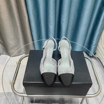 CC SLINGBACK 25S 65 MM IN GREY SUEDE AND BLACK FABRIC