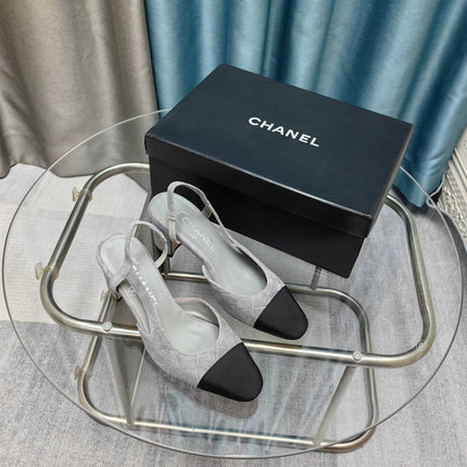CC SLINGBACK 25S 65 MM IN GREY SUEDE AND BLACK FABRIC