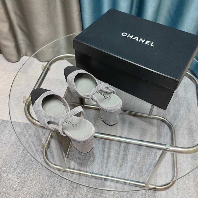 CC SLINGBACK 25S 65 MM IN GREY SUEDE AND BLACK FABRIC