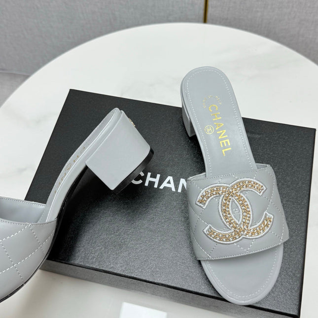 CC HIGH HEEL 25S IN DUSTY BLUE GREY CALFSKIN WITH LOGO