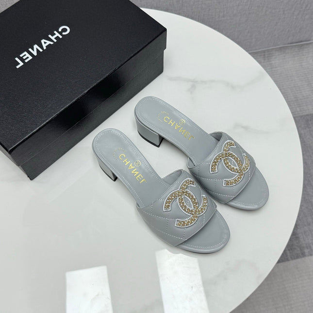 CC HIGH HEEL 25S IN DUSTY BLUE GREY CALFSKIN WITH LOGO