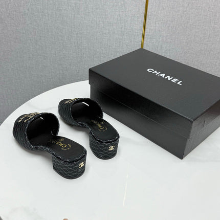 CC HIGH HEEL 25S IN BLACK DENIM STRIPED PATTERN WITH LOGO PRINT