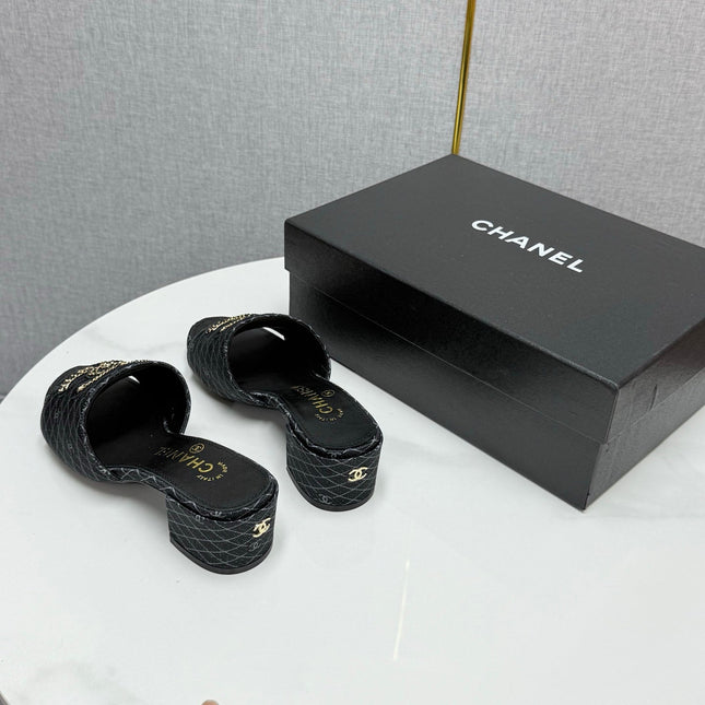 CC HIGH HEEL 25S IN BLACK DENIM STRIPED PATTERN WITH LOGO PRINT