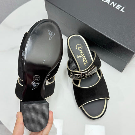 CC DOUBLE-STRAP HEELS 25S IN BLACK SUEDE