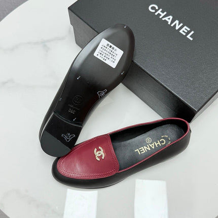 CC LOAFERS 25S IN BLACK MIX DARK RED CALFSKIN GOLD HARDWARE WITH STONES
