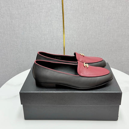 CC LOAFERS 25S IN BLACK MIX DARK RED CALFSKIN GOLD HARDWARE WITH STONES