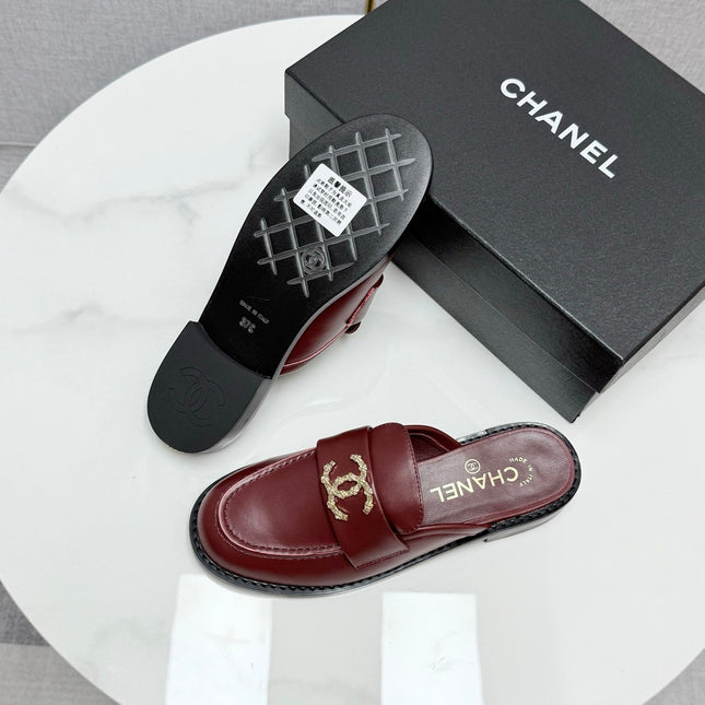 CC FLAT MULE 25S IN DARK RED CALFSKIN STYLE 10