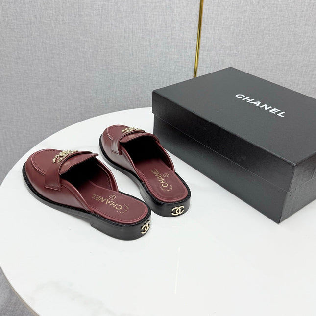 CC FLAT MULE 25S IN DARK RED CALFSKIN STYLE 10