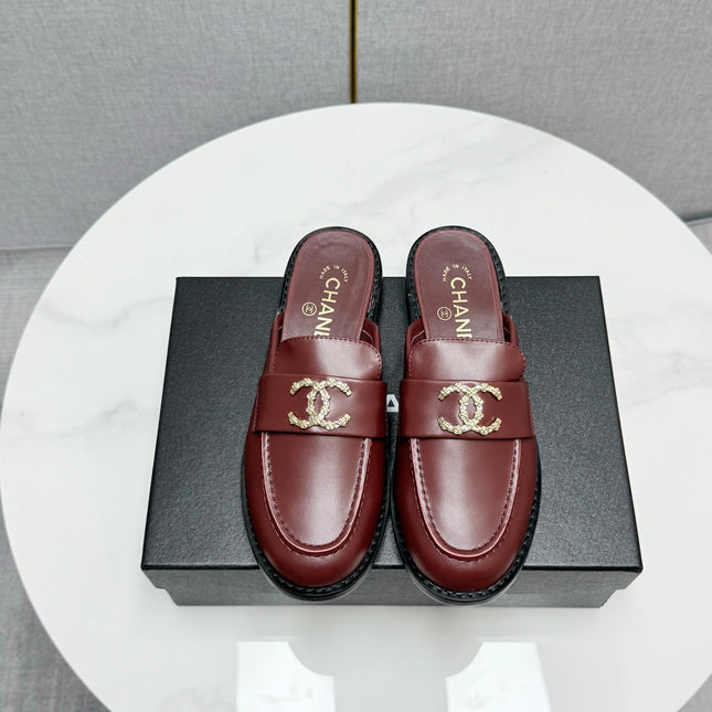 CC FLAT MULE 25S IN DARK RED CALFSKIN STYLE 10