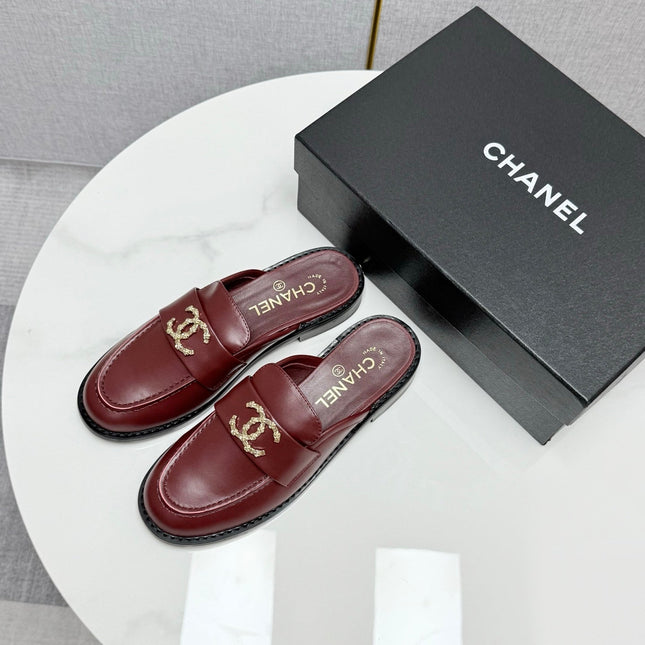 CC FLAT MULE 25S IN DARK RED CALFSKIN STYLE 10