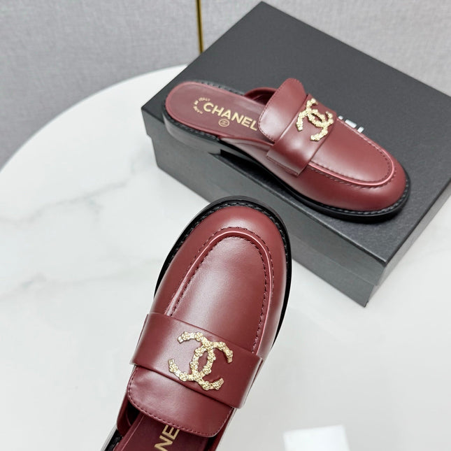 CC FLAT MULE 25S IN DARK RED CALFSKIN STYLE 10