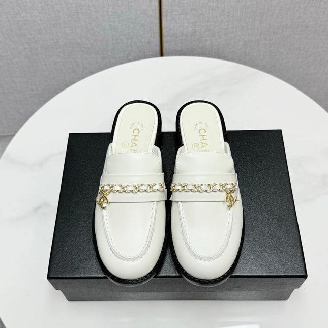 CC FLAT MULE 25S IN WHITE CALFSKIN STYLE 5