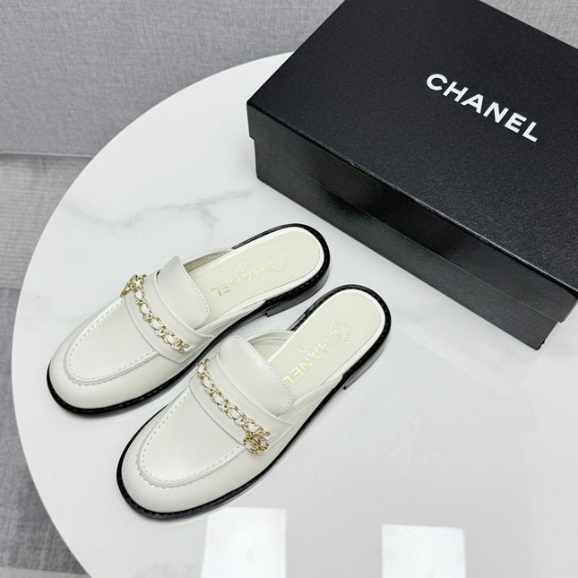 CC FLAT MULE 25S IN WHITE CALFSKIN STYLE 5