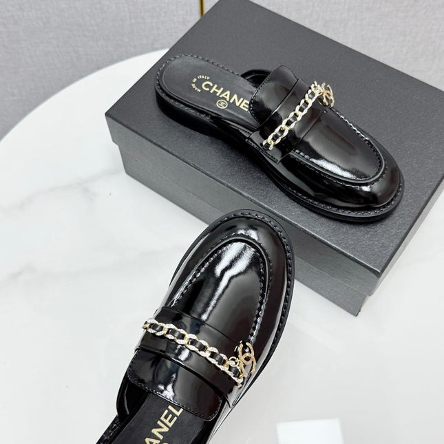 CC FLAT MULE 25S IN BLACK CALFSKIN STYLE 4