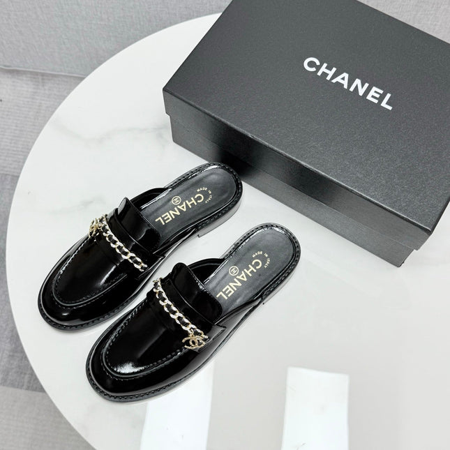 CC FLAT MULE 25S IN BLACK CALFSKIN STYLE 4