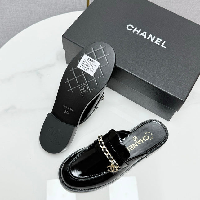CC FLAT MULE 25S IN BLACK CALFSKIN STYLE 4