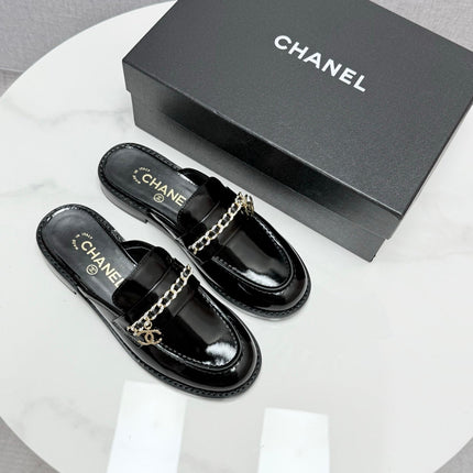 CC FLAT MULE 25S IN BLACK CALFSKIN STYLE 4