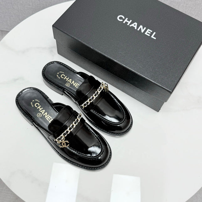 CC FLAT MULE 25S IN BLACK CALFSKIN STYLE 4