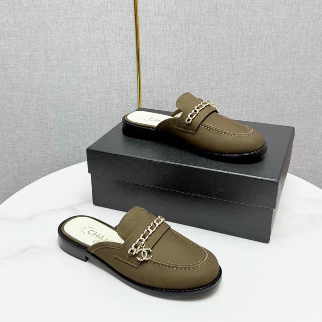 CC FLAT MULE 25S IN OLIVE BROWN CALFSKIN STYLE 3