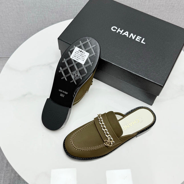 CC FLAT MULE 25S IN OLIVE BROWN CALFSKIN STYLE 3