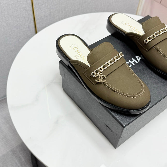 CC FLAT MULE 25S IN OLIVE BROWN CALFSKIN STYLE 3