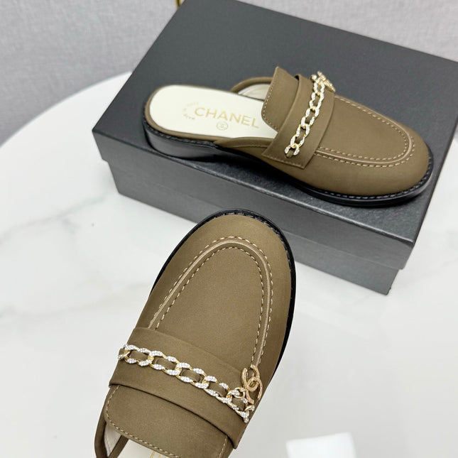 CC FLAT MULE 25S IN OLIVE BROWN CALFSKIN STYLE 3