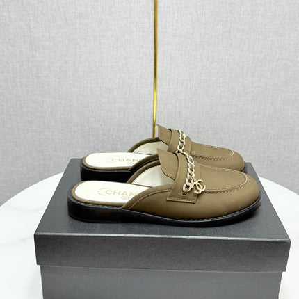 CC FLAT MULE 25S IN OLIVE BROWN CALFSKIN STYLE 3