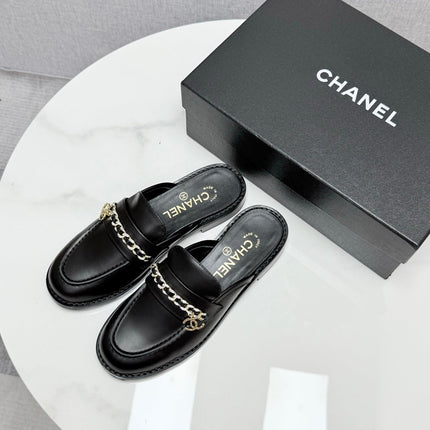 CC FLAT MULE 25S IN BLACK CALFSKIN STYLE 2