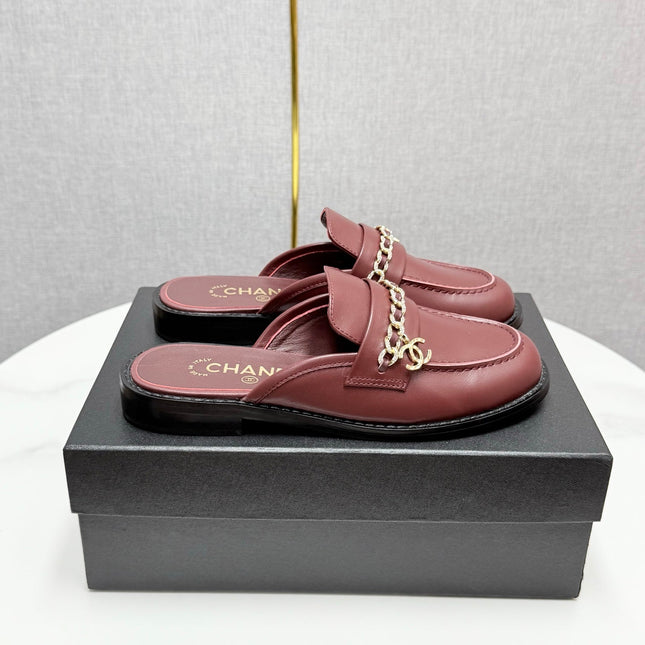 CC FLAT MULE 25S IN DARK RED CALFSKIN STYLE 1
