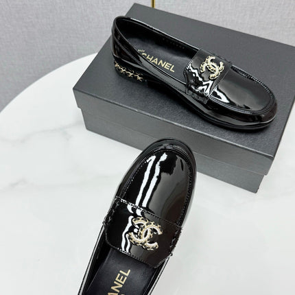 CC LOAFER 25S IN BLACK GLOSSY LEATHER WITH GOLD HARDWARE