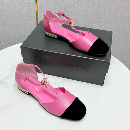 CC MARY JANE 25S IN PINK LAMBSKIN AND BLACK SUEDE WITH PEARL HEEL
