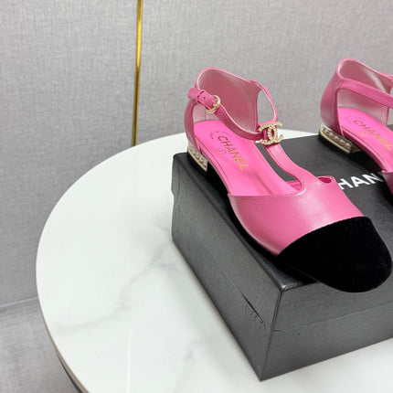 CC MARY JANE 25S IN PINK LAMBSKIN AND BLACK SUEDE WITH PEARL HEEL
