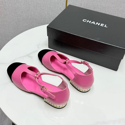 CC MARY JANE 25S IN PINK LAMBSKIN AND BLACK SUEDE WITH PEARL HEEL