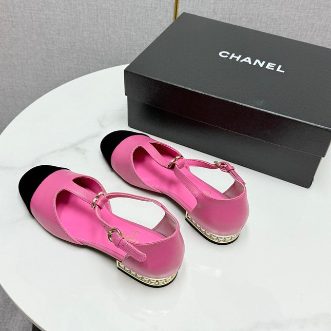 CC MARY JANE 25S IN PINK LAMBSKIN AND BLACK SUEDE WITH PEARL HEEL